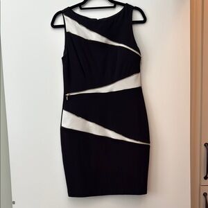 Black and White Sleeveless dress with gold zippers